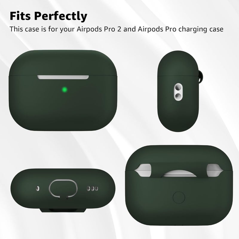 Tandoler حافظة متوافقة مع Airpods Pro 2، غلاف واقي من السيليكون الناعم مع مجموعة تنظيف وحبل حمل متوافق مع AirPod Pro الجيل الثاني، LED أمامي مرئي - أخضر زيتوني - Image 5